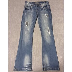 Truce Womens Distressed Bootcut Jeans Medium Wash Low Rise Y2K Size 9 Juniors